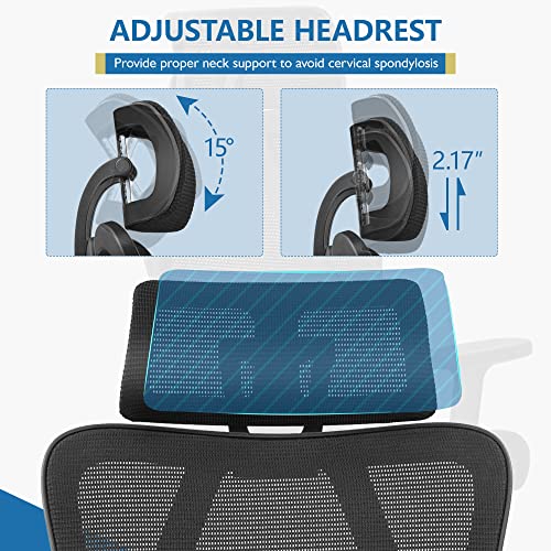 Primy Ergonomic Office Chair,High Back Desk Chair With Adjustable Headrest With 2D Arms,Lumbar Support And Pu Wheels,Big And Tall Office Chair For Home And Office,Tilt Function Computer Chair (18-H) #TOP4