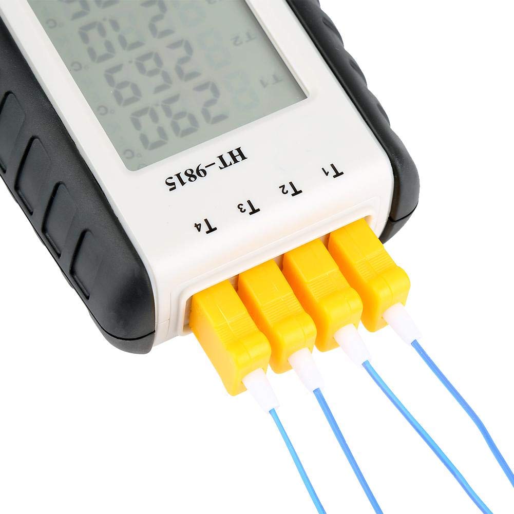 Thermoelement K Typ 4 Kanal HT9815 LCD Digital Temperaturmessgerät mit Aufbewahrungskoffer, Messbereich 200 °C ~ 1372 °C (-328 °F ~ 2501 °F)