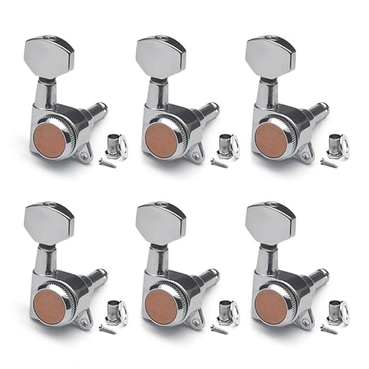 SAPHUE 6R Guitar Locking Tuners 1:18 Lock String Tuning Key Pegs Machine Head with Hexagonal Handle Replacement for Electric Folk or Acoustic Guitars (Chrome)