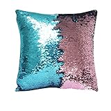 Zhiweikm Freestyle Reversible Color Change Sequin Throw Pillow Cases Covers in Two-Tone, 16' X 16', Navy Blue & Silver, Creative Decorations on Sofas/Armchairs/Beds/Floors/Cars (Blue Pink)