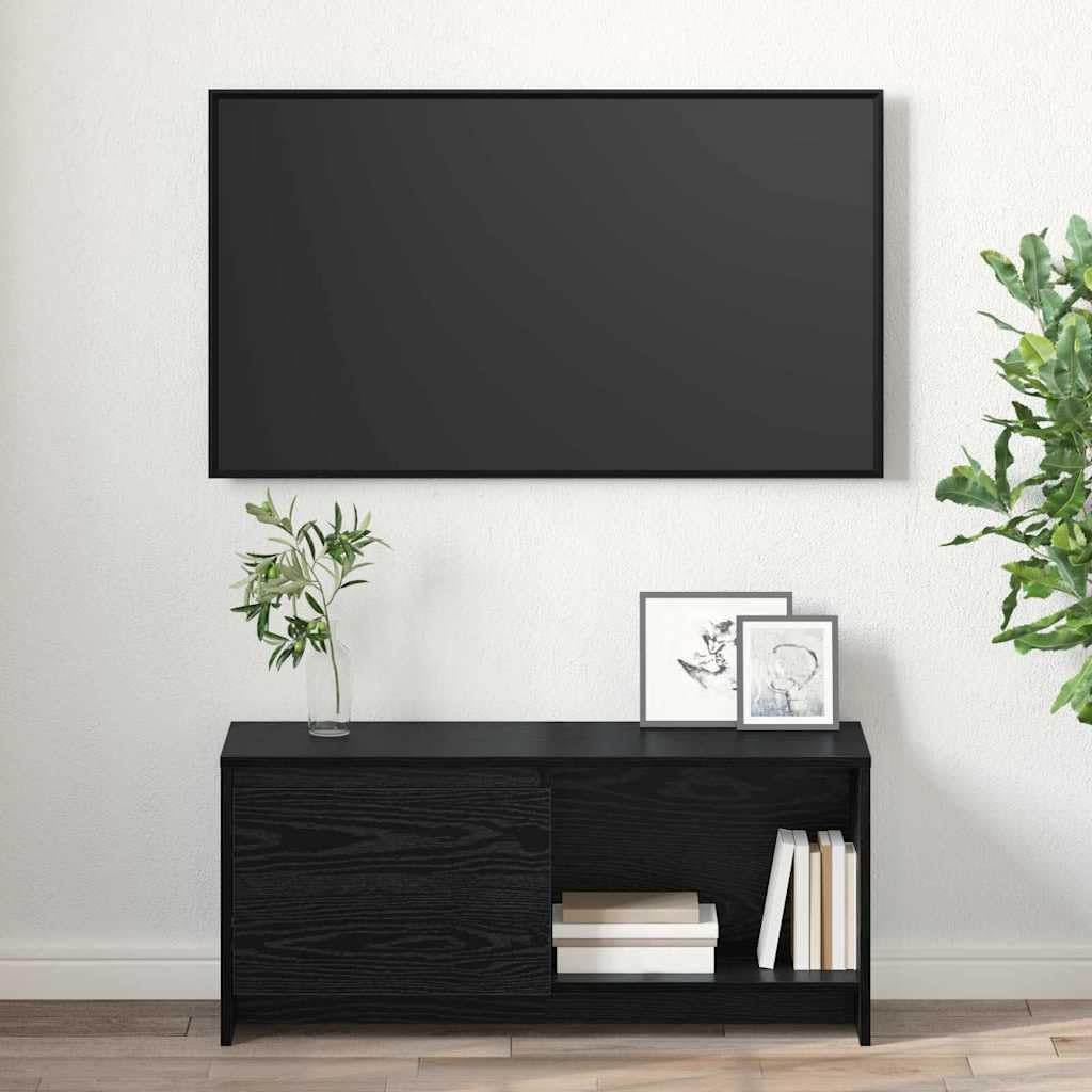 Zestaw szafek pod telewizor montowana na ścianie, kolor czarny, imitacja dębu, 90 x 35 x 40 cm, nowoczesny regał na media z 2 drzwiami, oszczędność miejsca, do salonu, trwały materiał