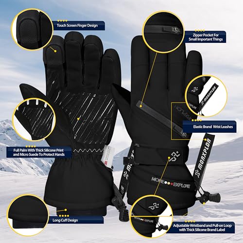 MORXPLOR Winter Ski Snow Gloves Men Women,Windproof Touchscreen Snowboard 3M Thinsulate Insulated Warm Winter Snowmobile Gloves - Image 3