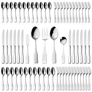 Alata Kate 65-Piece Silverware Set with Utensil-Serving Set, Service for 12, Stainless Steel Flatware Set, Mirror Polished Cutlery Set, Dishwasher Safe