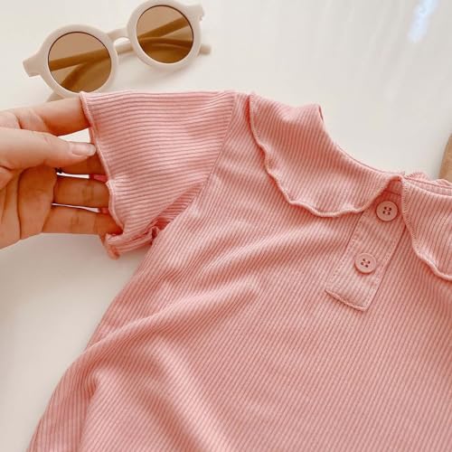 Girls Cute Solid Color T-Shirt Short Sleeve 𝐏eter Pan Collar Ribbed Shirts Causal Blouse Top Summer Clothes4