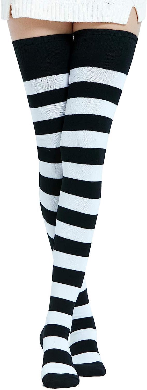 Junely Chaussettes Hautes Et Mitaines Rayées Pour Femme – Accessoire Cosplay Et Halloween