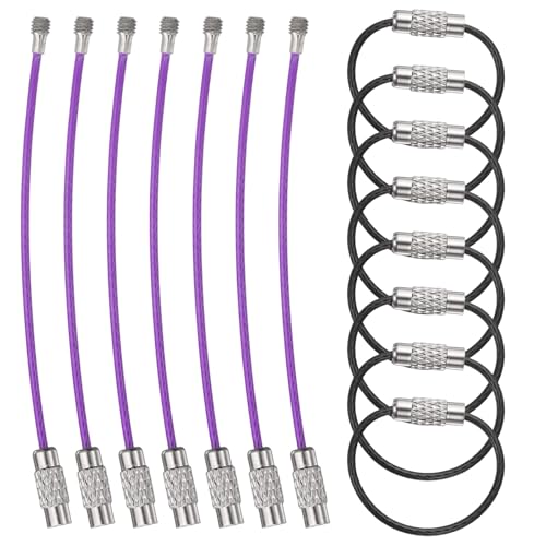 QUARKZMAN 15 Piezas De Portallaves, Anillos De Alambre De Acero Inoxidable De 3.15 Pulgadas, Portallaves, Anillo Para Colgar Etiquetas De Equipaje, Llaves, Negro/Morado