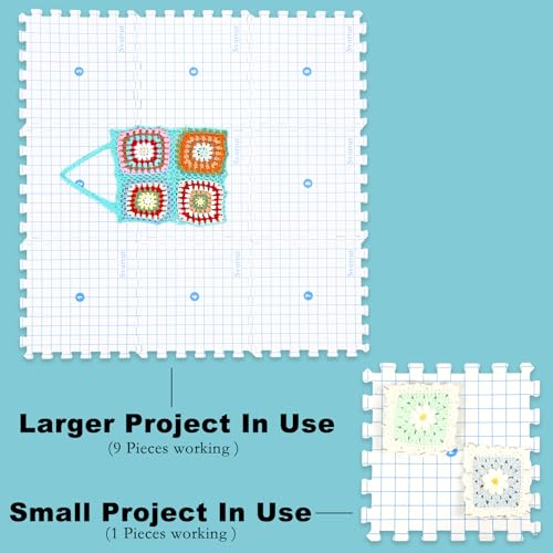 Image of Svartur Interlocking Blocking Mat for Knitting and Crochet Projects, 9 Pack Knitting Blocking Mats with Blocking Comb Pins, T-pins, Crochet Blocking Board, Knitting Mat with Grid Line, Storage Bag