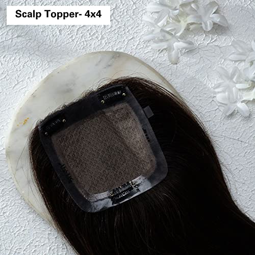 Image of Hair Originals 100% Human Hair Extensions for Women, Clip in Scalp Topper /Hair Topper, Silk Based- (4 inchx4 inch, 20 Inches, Natural Brown)