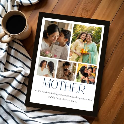 Image of Art Street Personalized Gift for Mother, MOM Photo Frame | 5 Image Collage with Custom Text, Customized Photo Frame for Mother, Wall Decor for Bedroom Living Room, A4 Size 8x12 Inch