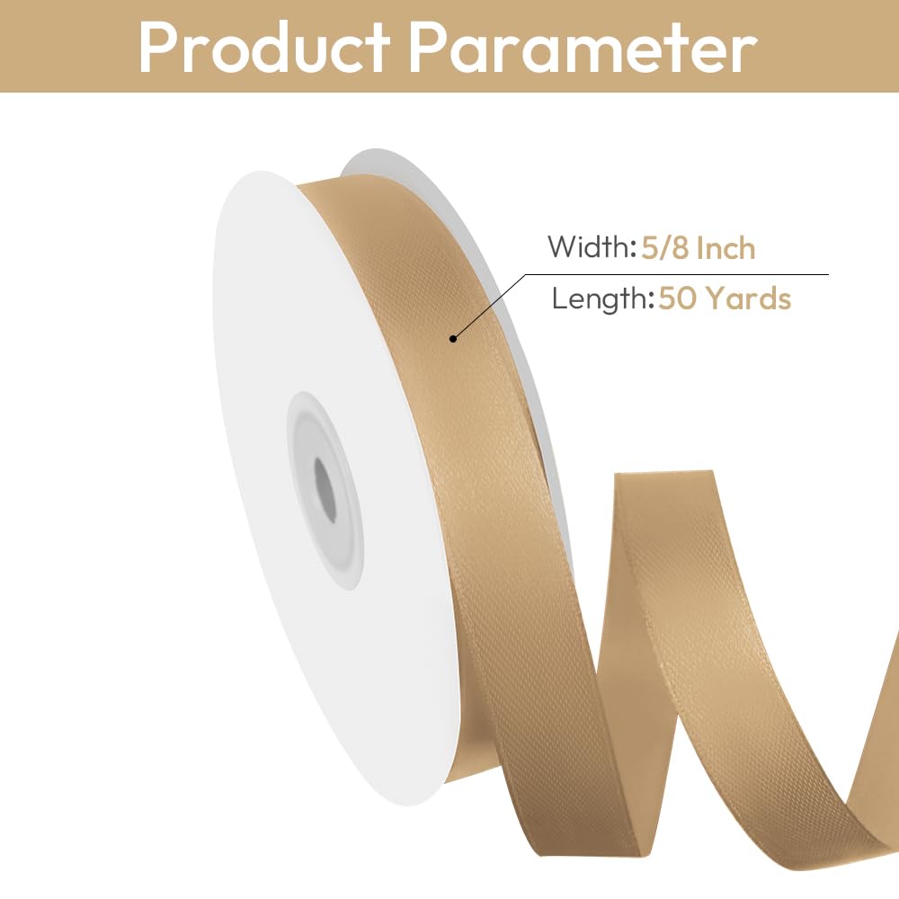Gold Satin Ribbon - 5/8 Inch X 50 Yards For Crafts, Gift Wrapping, Bows & Party Decor