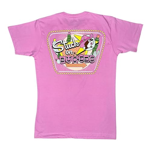 Buc-ees Stuck on Pink T-Shirt with Cowboy Beaver and Cactus Graphic 2026 (US, Alpha, Large, Regular, Regular)