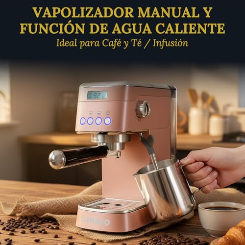 XINWO Cafetera Hanoi - Cafetera Express para Espresso y Cappuccino, 1350W, 20 Bares, Vaporizador, Brazo Portafiltros con Doble salida y 2 Filtros, Depósito Agua 1.2L, Calientatazas, Accesorios - Moca - imagen 5