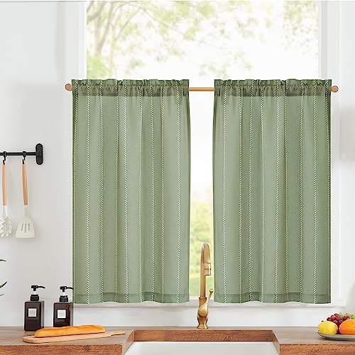 jinchan Nautical Striped Linen Kitchen Curtains 36 Inches Farmhouse Tier Cafe Curtains for Living Room Bathroom Laundry RV Rustic Half Window Light Fi