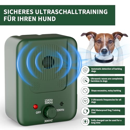 QEWEUUIE Anti Bell Gerät Hunde,3 Modi Antibell Ultraschall Gerät,50 Fuß Antibell für Hunde,IPX4 wasserdicht,Antibell für hundefür drinnen und draußen,Geeignet für große, mittelgroße und kleine Hunde