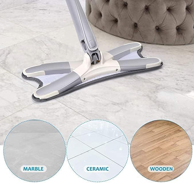 Image of X-Type Microfiber Floor Cleaning Mop Home, Bucket Mop Cleaner Manual Extrusion Household Floor Mop Pad Wet & Dry Adjustable Twist Floor Cleaning Mop (Silver)