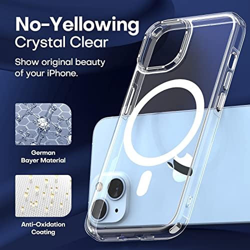 TAURI [5 in 1] Magnetic Case for iPhone 14 Plus [Military Grade Protection], 2 Tempered Screen Protector + 2 Camera Lens Protector, [Compatible with MagSafe] Slim Cover 6.7 Inch - Clear