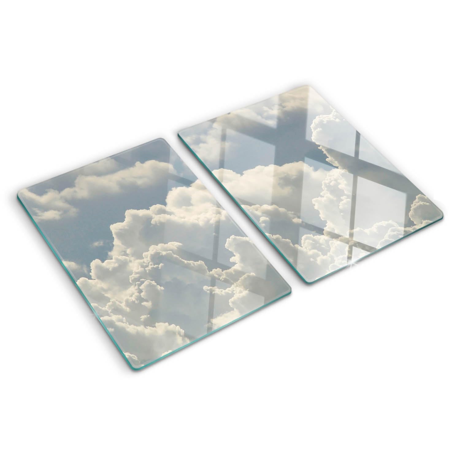 Planche à découper en verre 2x40x52 cm aux bords polis avec motif nuages décoratif