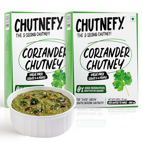 Image of CHUTNEFY|Coriander (Dhaniya) Chutney|100% Natural Ingredients|Pack of 2*75gms (Dry)|Add Water to Make 300ml|5-6 Servings Per Pack|Authentic South Indian Recipe|Perfect for South Indian Tiffins