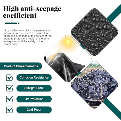 Coolty Teichfolie, schwarz, robuste Unterlage, Garten, Fischteiche, vorgeformte Auskleidungen für Fischteich, Landschaftsbau, Wasserspiel, Bachläufe, Springbrunnen, Wasserfall (1,2 m x 2,1 m)