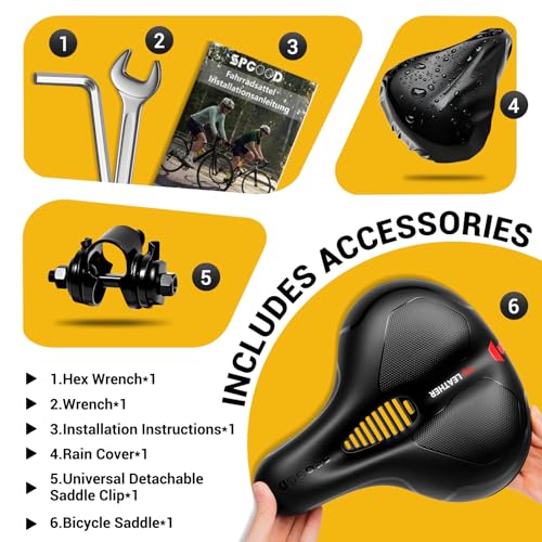 SPGOOD Fahrradsattel, Bequem Weich Memory Foam Ergonomisch Stoßdämpfend Atmungsaktiv Fahrrad Sattel, Wasserdicht mit überzug und Kloben Rennrad City MTB Fahrradsitz für Damen Herren 25 * 21cm