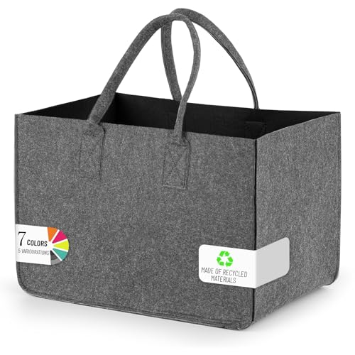 Sinand 30L Einkaufskorb, Einkaufstasche mit Henkel, Robust/Gut Verarbeitet/Faltbar Die Filztasche Storage für Outdoor Trips, Picknick, Einkaufen Außen (Grau - Schwarz)