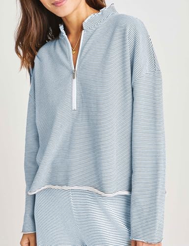 Bozanly Women's 2 Piece Outfits Casual Quarter Zip Long Sleeve Pullover and Drawstring Shorts Lounge Set2