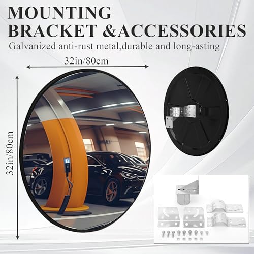bimiti 32\" Convex Traffic Mirror - Outdoor & Indoor Safety Mirror for Blind Spots, Driveway Security, Garages, Warehouses & High-Traffic Areas, Acrylic Solution - Thumbnail 6