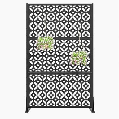GDNVBRDS 72 Inch Metal Outdoor Privacy Screen Panel, Decorative Privacy Fence for Patio, Garden & Yard, Trash Can Fence Screen, Freestanding, Cross Pattern Black