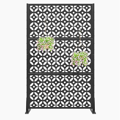 GDNVBRDS 72 Inch Metal Outdoor Privacy Screen Panel Decorative Privacy Fence for Patio Garden & Yard Trash Can Fence Screen Freestanding Cross Pattern Black