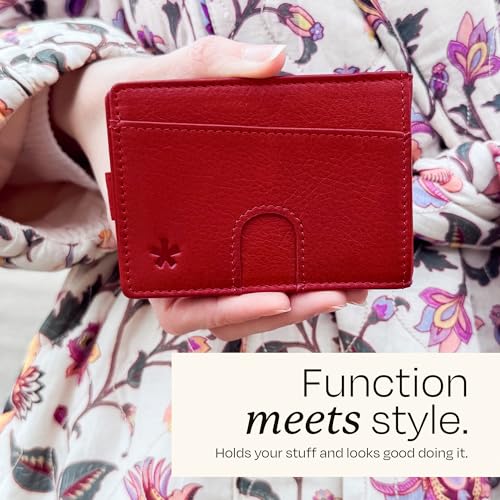 Swear Brands Full Grain Leather Wallet with RFID Blocking & Money Clip - Minimalist Bifold Wallet Holds 12 Cards - Easy Access Pull Tab - Ethically Sourced (Red)2