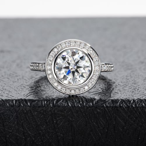 3CT/4CT Moissanite Vintage Engagement Ring Bezel Set Wedding Bands 925 Sterling Silver Round Cut D Color VVS1 Promise Ring for Women Solitaire with Certificate Elegant Gift Packed2