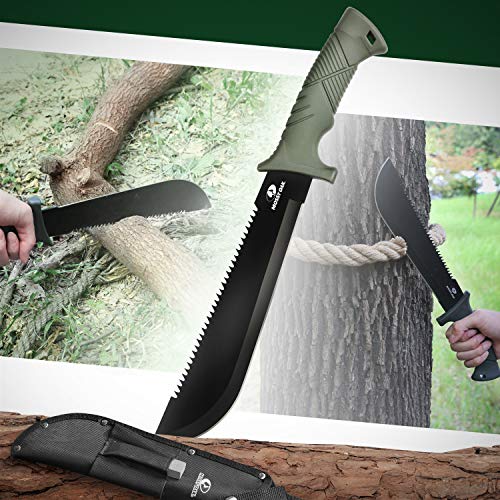 Mossy Oak Axe and Fixed Blade Knife with Sheath, One-Piece Camping Hatchet and Hunting Knife with Rope Handle, Includes Zoomable Flashlight and Many Other Tools, 12 Pieces Camping Tool Set