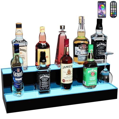 Image of MESAlLUP Acrylic 24 Inch 2 Tier LED Liquor Bottle Display Shelf, Lighted Bar Shelves with APP or Remote Control, Mulit Color Lighting for Home Mini Bars Decor, Restaurants & Party Use