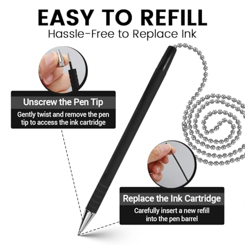 Uwaomah Caneta segura com corrente adesiva e suporte de caneta de segurança para material de escritó