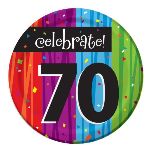 8-Count Round Paper Dessert Plates, Milestone Celebrations- Celebrate 70