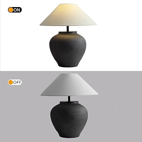 Miniatura 7 de JITEM Lámpara de Mesa - Lámpara de mesa rústica negra de 20.86 pulgadas de alto, lámpara de noche de cerámica hecha a mano con pantalla de tambor