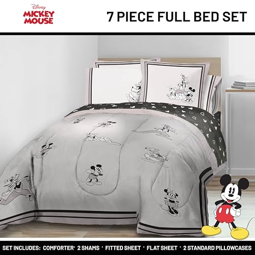 Image of Disney Mickey and Friends Full Size Comforter Set 7 Piece Bedding, Beige | Minnie Mouse Donald Goofy, Comforter Sheets Shams Pillowcases, Official Product, Soft Microfiber, Machine Washable,