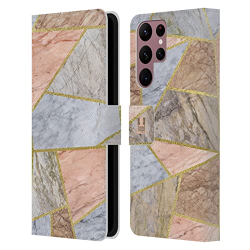 Étui portefeuille Galaxy S22 Ultra 5G pastel marbre géométrique