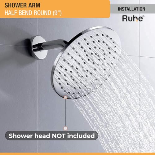 Image of Ruhe 9 Inches Half Bend Round Shower Arm with Wall Flange, 304-Grade Stainless Steel, Shower Arm for Overhead Showers