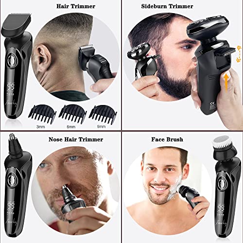 5-In-1 Rasierer Herren Elektrischer Rasierapparat mit Flexible 360° Scherköpfe, Nass- und Trockenrasierer Elektrorasierer mit Präzisionstrimmer, 99 Min Laufzeit, Ladestation, Geschenke für Männer - Image 5