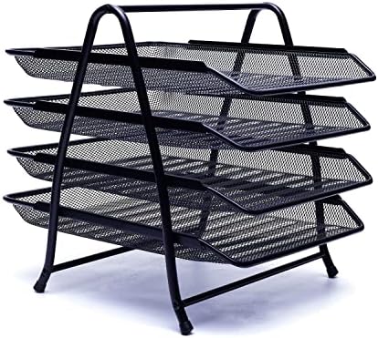 EXERZ Letter Trays 4 layers, Free Standing Paper Sorter - Desk Organiser - File Holder - Wire Mesh Metal File Rack - For Office, School, Home, Study(4 x Black)