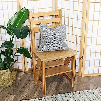MAHOKSHA STEP STOOL Wooden 4 Step Stool Dual Purpose Stepladders for Library and Home||Counter Chair, Step Folding Portable Wood Step Stool, Anti-Slip & Lightweight Home and Kitchen-image-3