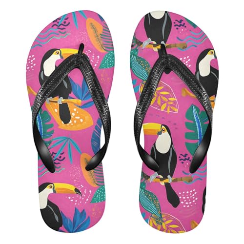 ALAZA Beautiful Toucan Bird Flip Flops for Women Fashion Beach Slippers Comfort Mens Flip Flops Non-Slip Rubber Shower Slippers Sandal for Hotel Travel Sport,XS