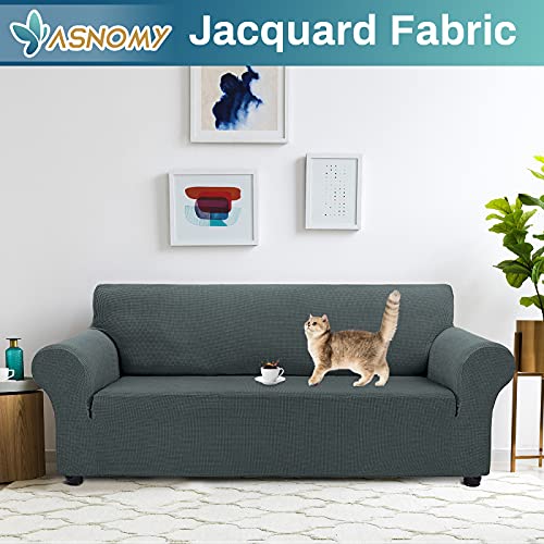 Asnomy Couch Covers For 3 Cushion Couch Stretch Sofa Covers Slipcovers, Pet Protector Furniture Covers For Dogs Cats Spandex Jacquard Fabric Small Checks （Large，Gray） #TOP1