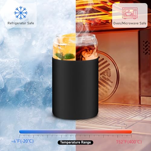 Image of sungwoo Glass Cups with Lids and Straws, 4 Pack 16OZ Iced Coffee Cups with Silicone Sleeve, Glass Tumbler with Straw and Bamboo Lid, Home Essential Drinking Set for Juice, Cocktail and Latte 4 Colours