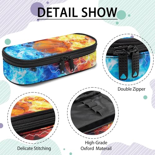 Image of Basketball Pencil Case for Boys, Large Capacity Pencil Pouch for Kids, Back to School Pencils Box Pen Bag with Zipper, Cool Pen Case Stationery Organizer for Middle Elementary School - Fire