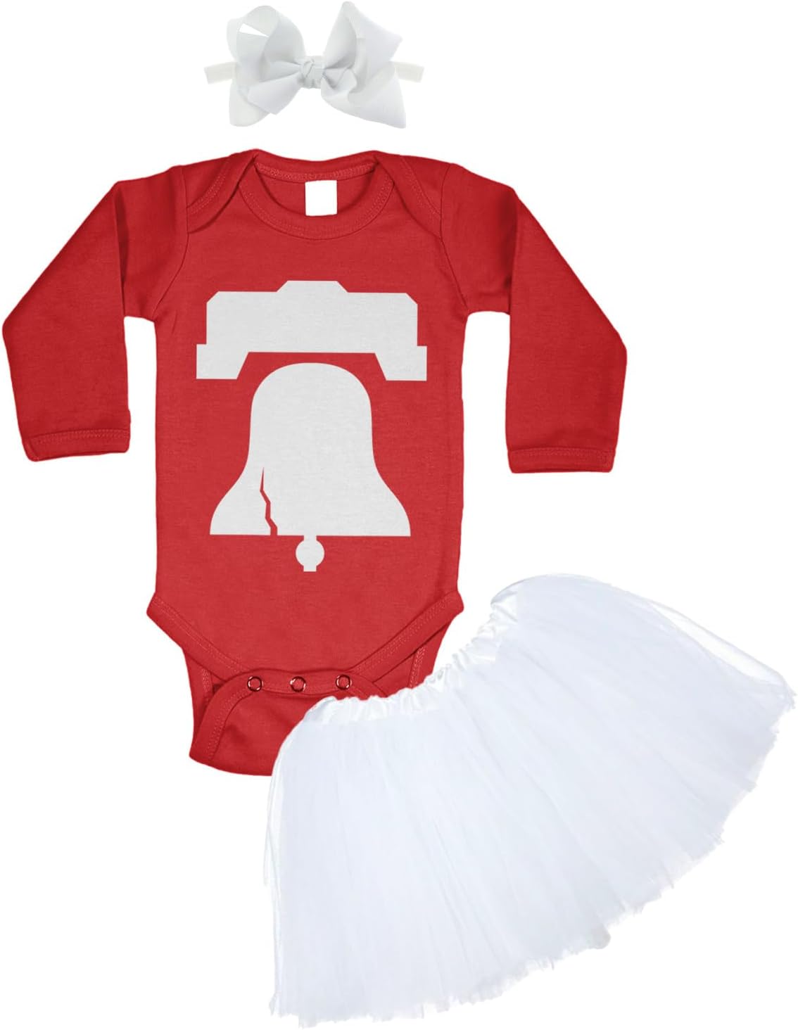 Liberty Bell - State Proud Strong Pride Sports Baby Bodysuit + Tutu Skirt + Bow Headband Set