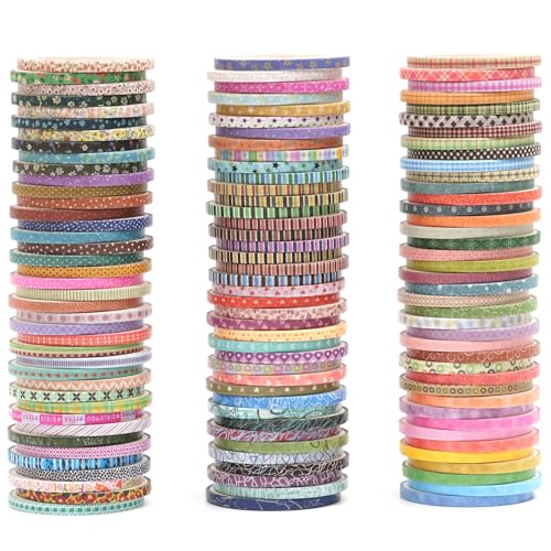 YUBX Skinny Washi Tape Pack 120 Rolls Basic Patterns Decorative Slim Geometric Elegance Masking Tapes for Arts DIY Crafts Journals Planners Scrapbook Wrapping