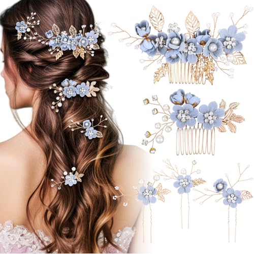 Peigne cheveux mariage bleu pour fixer un chignon de mariée avec strass