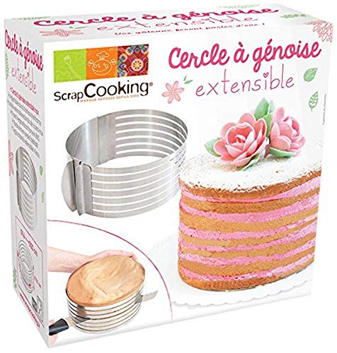 SCRAPCOOKING 1913 Cercle à Génoise Extensible, Acier Inoxydable, Inox, 18 x 18 x 9 cm